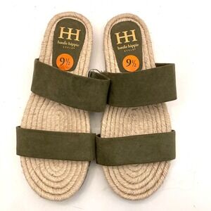 Haute Hippie Nori Sandals Womens 9.5 Green Fabric Espadrille Slip On Straps NWOT
